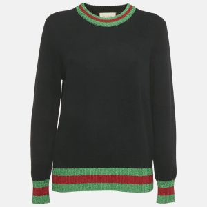 Gucci Black Wool & Lam&eacute;  Web Trim Detail Sweater L, Sweaters & Cardigans - Luxury Closet catalog