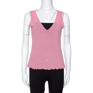 Gucci Pink Cotton Knit Bow Detail Sleeveless Top M, Shirts & Tops - Luxury Closet catalog