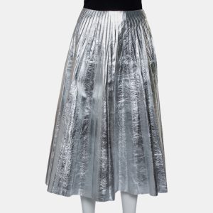 Gucci Metallic Silver Leather Pleated Midi Skirt S, Skirts - Luxury Closet catalog