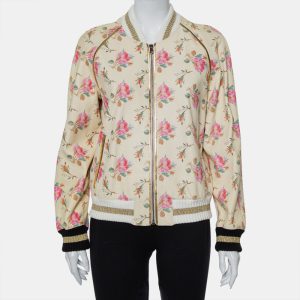 Gucci Cream Floral Printed Leather Contrast Trim Detail Bomber Jacket L, Coats & Jackets - Luxury Closet catalog