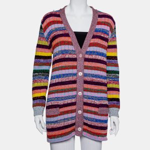Gucci Multicolor Lurex Knit & Silk Reversible Button Front Cardigan L, Sweaters & Cardigans - Luxury Closet catalog