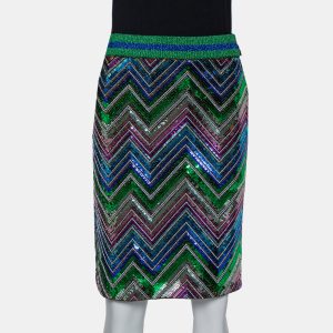 Gucci Multicolor Lurex Knit Chevron Pattern Sequin Embellished Skirt L, Skirts - Luxury Closet catalog