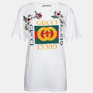 Gucci White Logo Printed & Embroidered Cotton Distressed T-Shirt XS, Shirts & Tops - Luxury Closet catalog