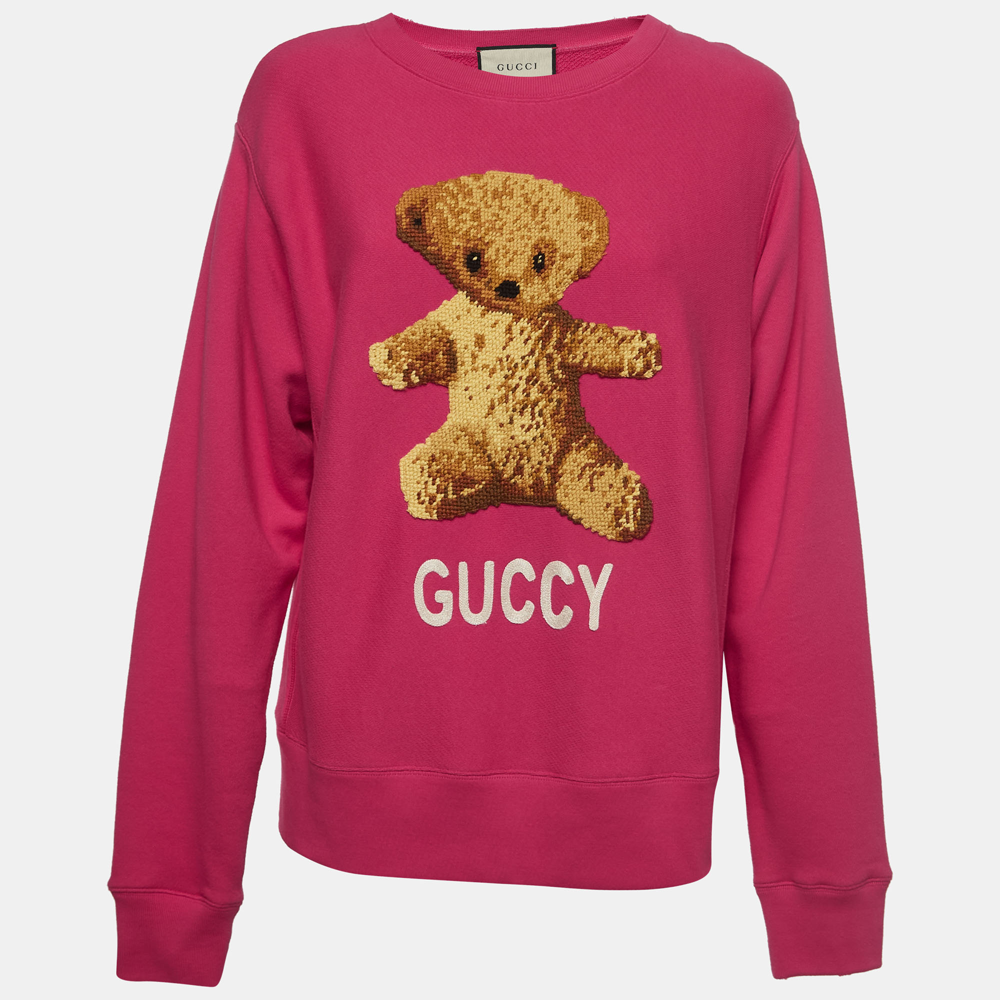 Gucci Pink Cotton Knit Embroidered Teddy Sweatshirt M, Sweaters & Cardigans - Luxury Closet catalog