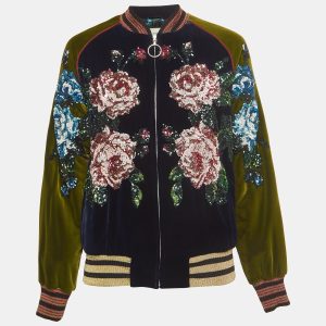 Gucci Navy Blue/Green Floral Sequined Bomber Jacket M, Coats & Jackets - Luxury Closet catalog