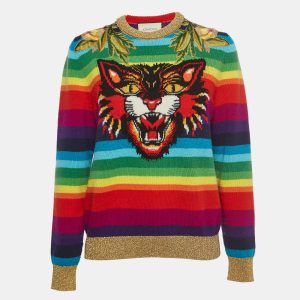 Gucci Multicolor Striped Wool Embroidered Sweater M, Sweaters & Cardigans - Luxury Closet catalog