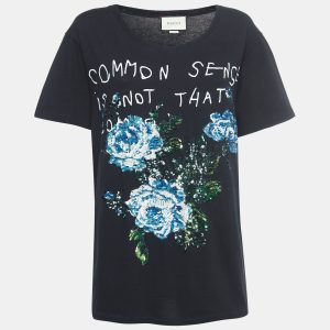 Gucci Black Sequined Embroidered Cotton T-Shirt S, Shirts & Tops - Luxury Closet catalog