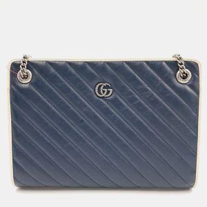 Gucci Blue Diagonal Quilted Leather Medium GG Marmont Accordion Shoulder Bag, Shoulder Bags - Luxury Closet catalog