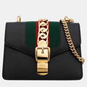 Gucci Black Calfskin Leather Mini Sylvie Chain Shoulder Bag, Shoulder Bags - Luxury Closet catalog