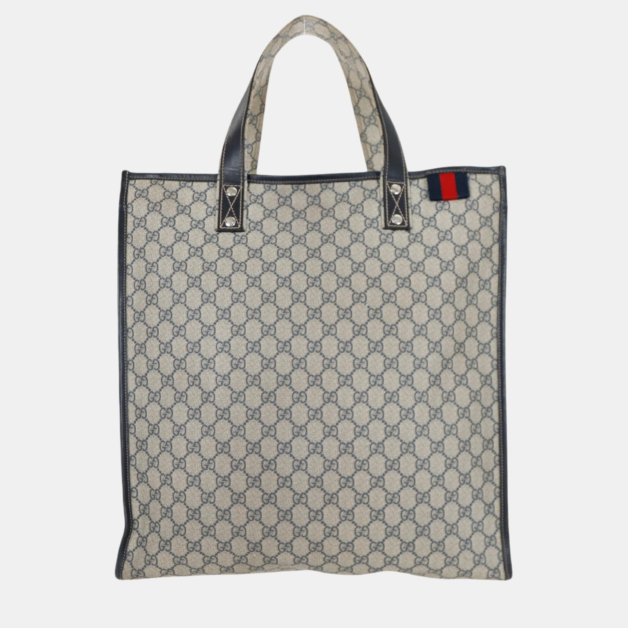 Gucci Navy Blue GG Supreme Canvas Vertical Web Loop Tote, Tote Handbags - Luxury Closet catalog
