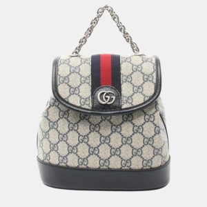Gucci White Navy Coated Canvas Leather Offdia GG Supreme Backpack, Backpacks - Luxury Closet catalog