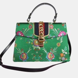 Gucci Green Multicolor Gold Satin Sylvie Shoulder Bag, Shoulder Bags - Luxury Closet catalog