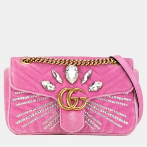Gucci Pink Velvet GG Marmont Crystal Jewel Chain Shoulder Bag, Shoulder Bags - Luxury Closet catalog