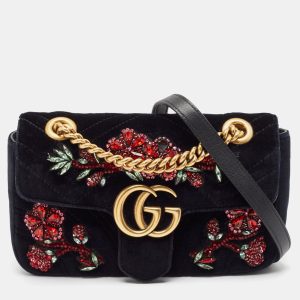 Gucci Black Matelass&eacute; Velvet Mini Crystals Embellished GG Marmont Shoulder Bag, Shoulder Bags - Luxury Closet catalog