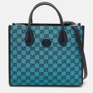 Gucci Blue/Navy Blue GG Canvas and Leather Small Structured Tote, Tote Handbags - Luxury Closet catalog