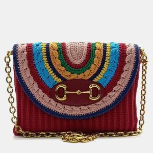 Gucci Red Cotton Horsebit Chain Shoulder Bag, Shoulder Bags - Luxury Closet catalog