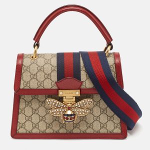 Gucci Red/Beige GG Supreme Canvas Small Queen Margaret Top Handle Bag, Satchels - Luxury Closet catalog