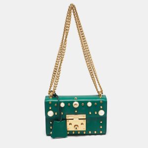 Gucci Green Leather Small Pearl Studded Padlock Shoulder Bag, Shoulder Bags - Luxury Closet catalog