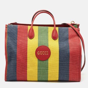Gucci Multicolor Canvas and Leather Logo Stripe Tote, Tote Handbags - Luxury Closet catalog
