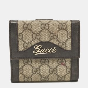Gucci Brown/Beige GG Supreme Canvas and Leather Logo Flap French Wallet, Wallets & Money Clips - Luxury Closet catalog
