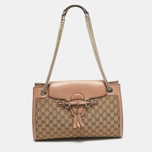 Gucci Old Rose/Beige GG Canvas Large Emily Chain Shoulder Bag, Shoulder Bags - Luxury Closet catalog
