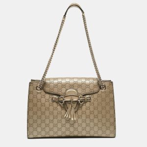 Gucci Beige Metallic Guccissima Leather Large Emily Chain Shoulder Bag, Shoulder Bags - Luxury Closet catalog