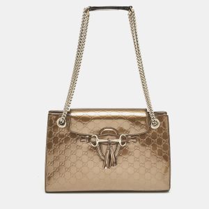 Gucci Brown Guccissima Patent Leather Large Emily Chain Shoulder Bag, Shoulder Bags - Luxury Closet catalog