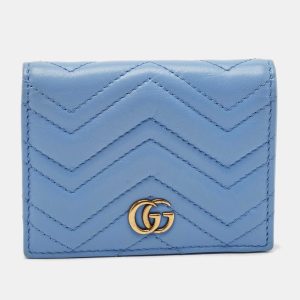 Gucci Blue Matelass&eacute; Leather GG Marmont Card Case, Wallets & Money Clips - Luxury Closet catalog