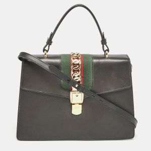 Gucci Black Leather Medium Web Sylvie Top Handle Bag, Satchels - Luxury Closet catalog