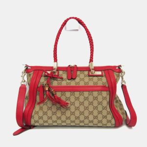 Gucci Beige and Red GG Canvas Leather Shoulder Bag, Shoulder Bags - Luxury Closet catalog