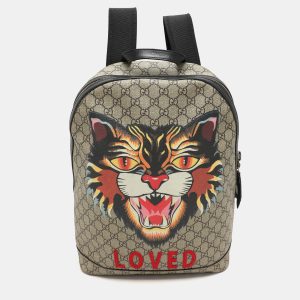 Gucci Beige GG Soft Supreme Canvas Angry Cat Print Backpacks, Backpacks - Luxury Closet catalog