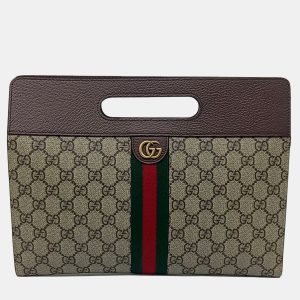 Gucci Beige Brown Canvas and Leather Ophidia handle clutch bag, Clutches & Special Occasion Bags - Luxury Closet catalog