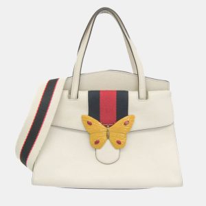 Gucci White Leather Sherry Line Totem Butterfly Shoulder Bag, Tote Handbags - Luxury Closet catalog