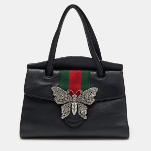 Gucci Black Leather Medium Web Butterfly Embellished Medium Linea Totem Tote, Tote Handbags - Luxury Closet catalog