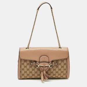 Gucci Beige GG Canvas and Leather Medium Emily Chain Shoulder Bag, Shoulder Bags - Luxury Closet catalog