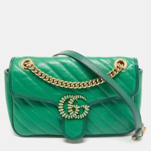 Gucci Green Diagonal Quilt Leather Small GG Marmont Torchon Shoulder Bag, Shoulder Bags - Luxury Closet catalog