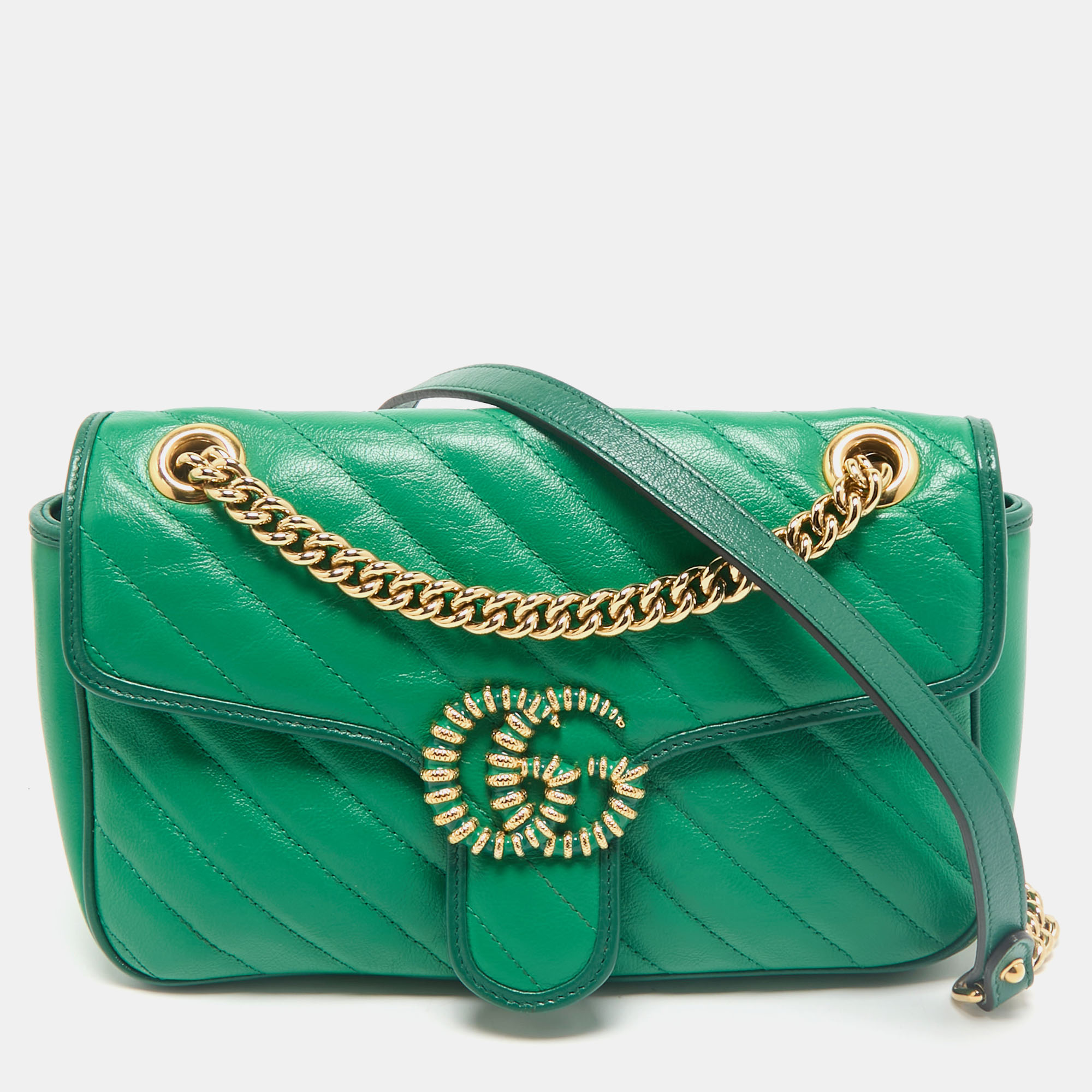 Gucci Green Diagonal Quilt Leather Small GG Marmont Torchon Shoulder Bag, Shoulder Bags - Luxury Closet catalog