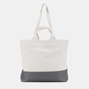 Gucci Grey/White Canvas Embossed Logo Tote, Tote Handbags - Luxury Closet catalog