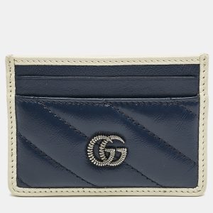 Gucci Blue/White Diagonal Quilt Leather GG Torchon Marmont Card Holder, Wallets & Money Clips - Luxury Closet catalog