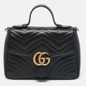 Gucci Black Matelasse Leather Medium GG Marmont Top Handle Bag, Satchels - Luxury Closet catalog