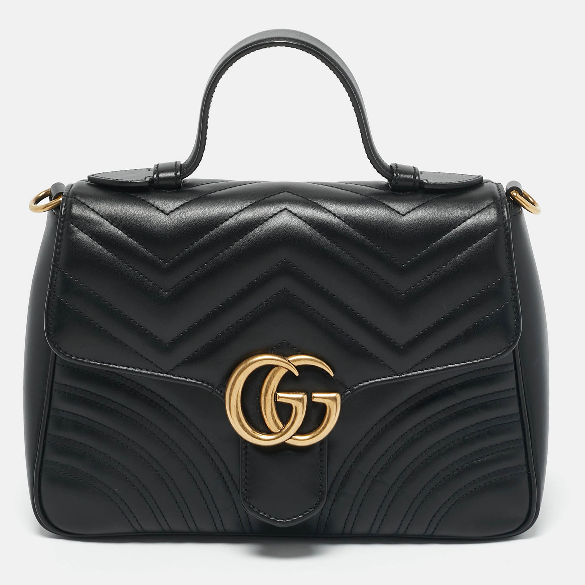 Gucci Black Matelasse Leather Medium GG Marmont Top Handle Bag, Satchels - Luxury Closet catalog