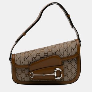 Gucci Brown GG Canvas Asymmetric Horsebit 1955 Shoulder Bag, Shoulder Bags - Luxury Closet catalog