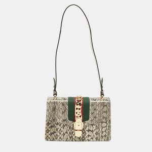 Gucci Black/White Watersnake Leather Small Web Chain Sylvie Shoulder Bag, Shoulder Bags - Luxury Closet catalog