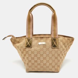 Gucci Beige/Gold GG Canvas and Patent Leather Small Web Tote, Tote Handbags - Luxury Closet catalog