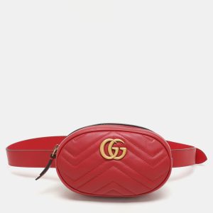 Gucci Red Matelass&eacute; Leather Mini GG Marmont Belt Bag, Handbags - Luxury Closet catalog