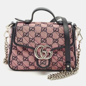 Gucci Pink/Navy Blue Diagonal Matelass&eacute; GG Canvas Mini GG Marmont Top Handle Bag, Satchels - Luxury Closet catalog