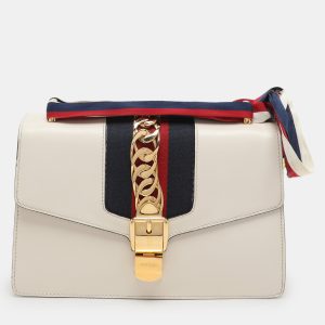Gucci White Leather Small Web Chain Sylvie Flap Shoulder Bag, Shoulder Bags - Luxury Closet catalog