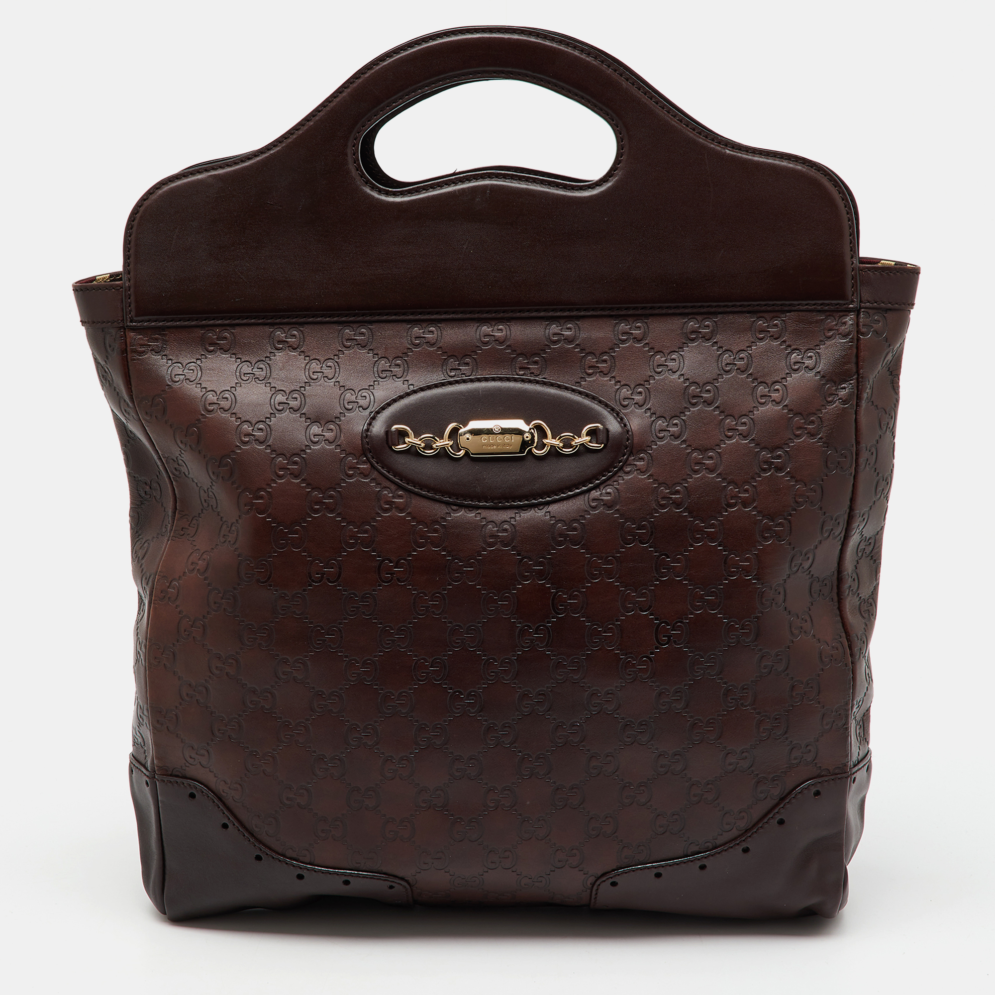 Gucci Dark Brown Guccissima Leather Large Punch Top Handle Tote, Tote Handbags - Luxury Closet catalog