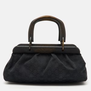 Gucci Black GG Canvas Wood Handle Frame Bag, Satchels - Luxury Closet catalog