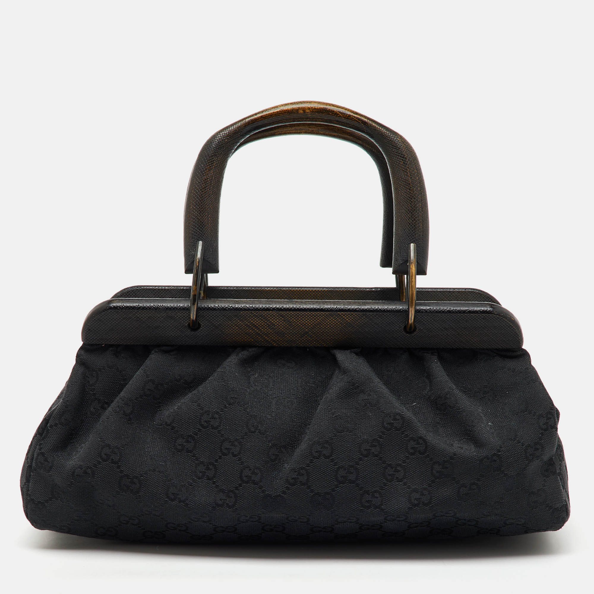 Gucci Black GG Canvas Wood Handle Frame Bag, Satchels - Luxury Closet catalog